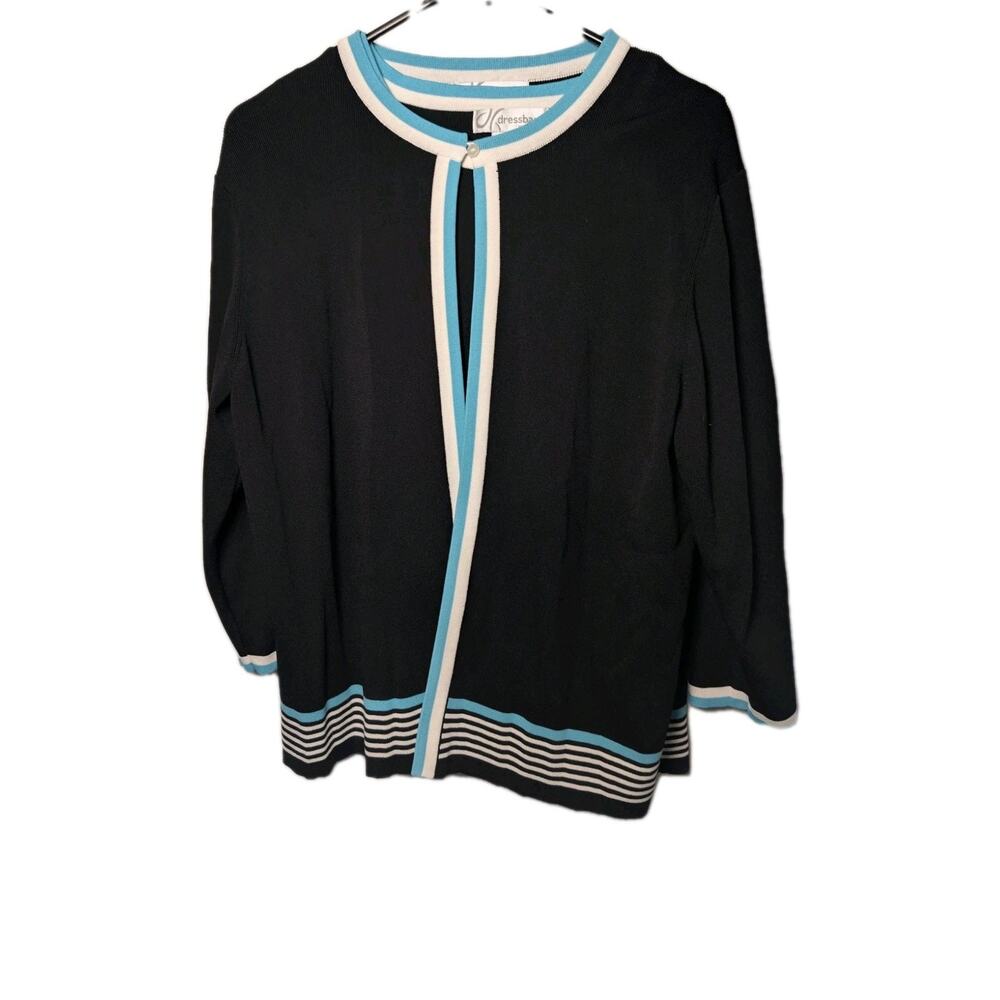 Dressbarn Women's Twinset Cardigan Stretchy Shirt Striped Black Blue Size 14 16